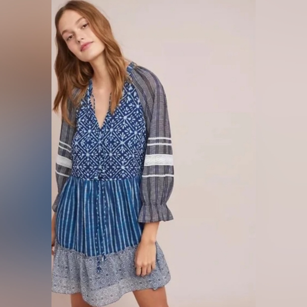 HEMANT & NANDITA Susan Tiered Tunic Dress XS Revolve Minimalist Luxe Boho Style